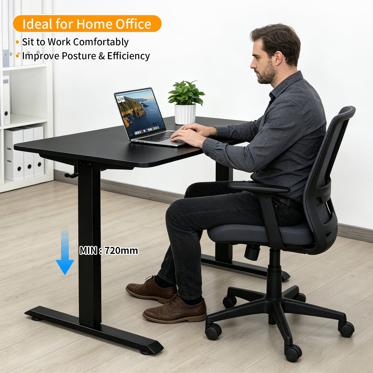 120 × 60 cm Electric Height Adjustable Standing Desk – Sit Stand Computer Table with Digital Control, Hooks & Large Worktop for Home Office, Black