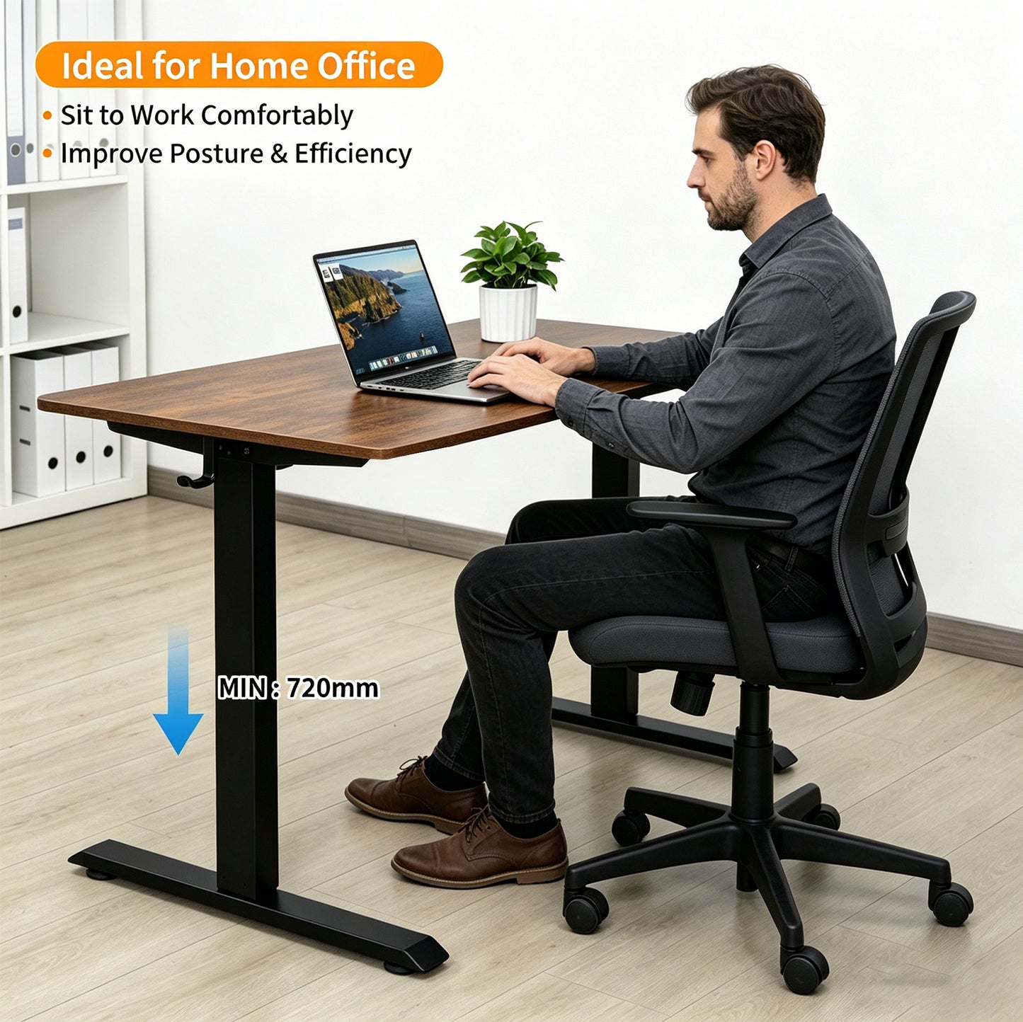140 × 60 cm Electric Height Adjustable Standing Desk – Sit Stand Computer Table with Digital Control, Hooks & Large Worktop for Home Office, Walnut