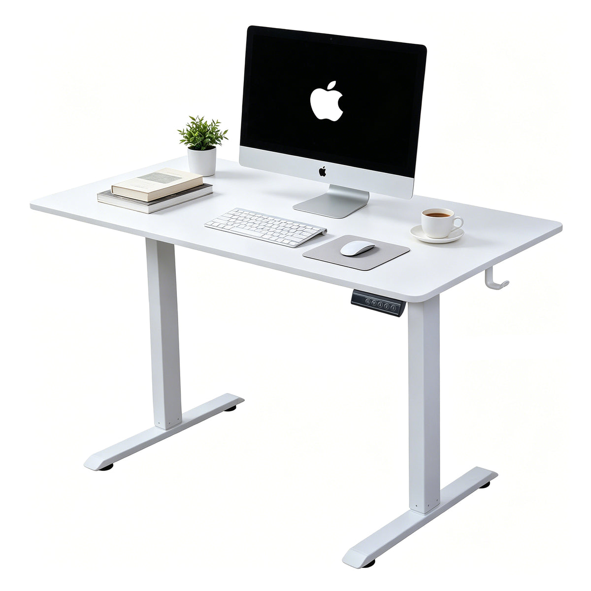 120 × 60 cm Electric Height Adjustable Standing Desk – Sit Stand Computer Table with Digital Control, Hooks & Large Worktop for Home Office, White