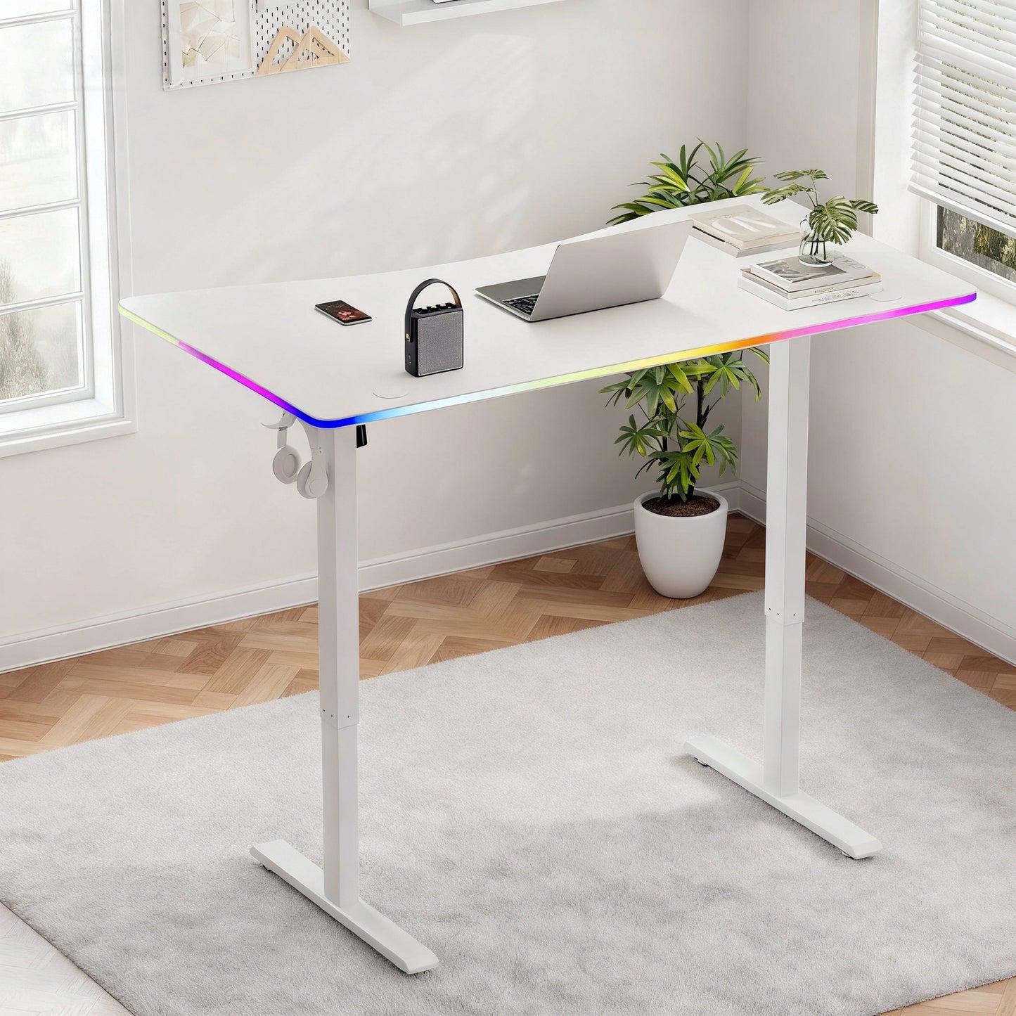 120CM Electric Standing Desk – Height Adjustable Sit Stand Desk with RGB Lights, Ergonomic Computer Table for Gaming, Home Office or Study, Black