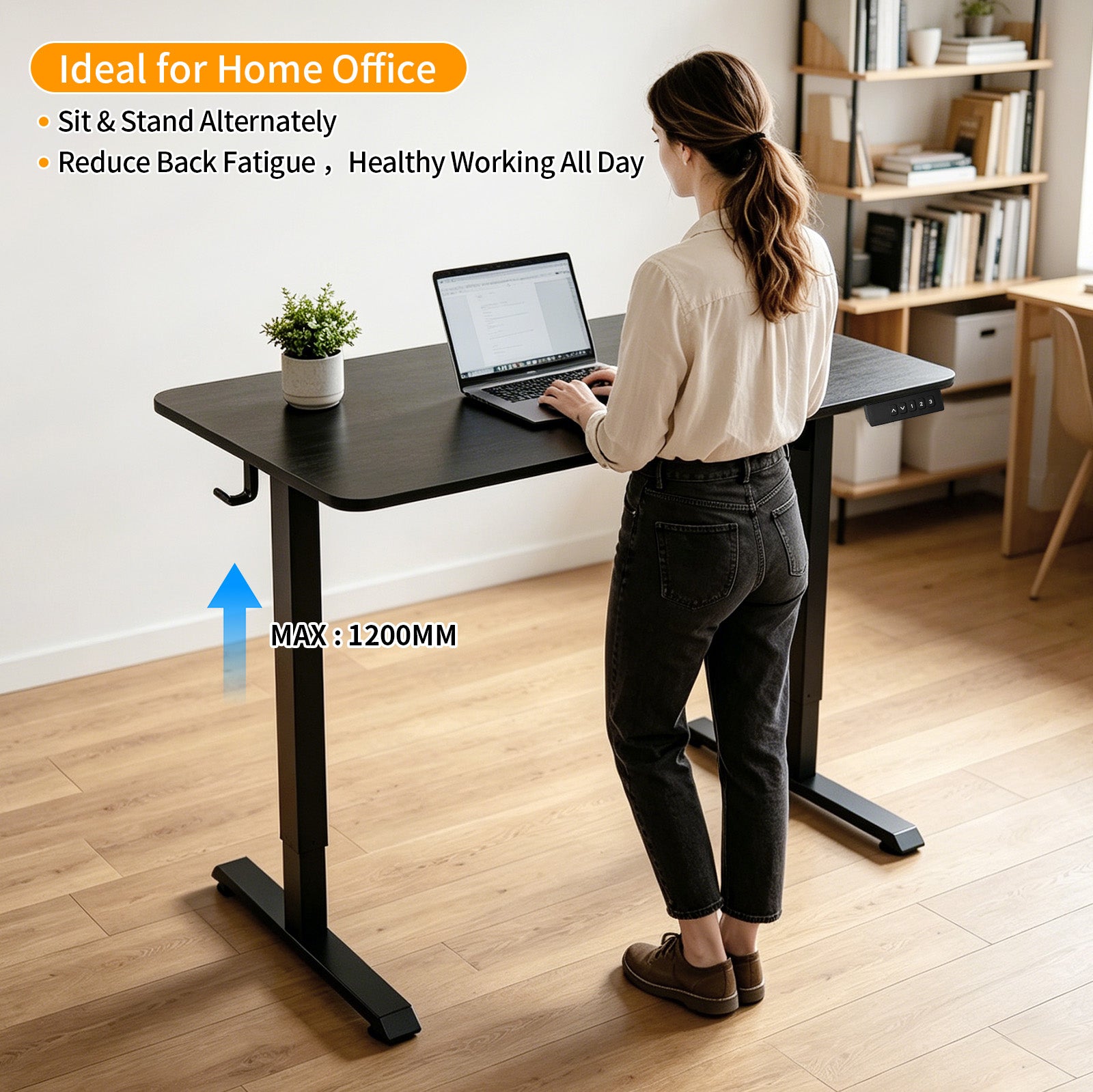 140 × 60 cm Avoltrix Electric Height Adjustable Standing Desk – Sit Stand Computer Table with Digital Control, Hooks & Large Worktop for Home Office, Black