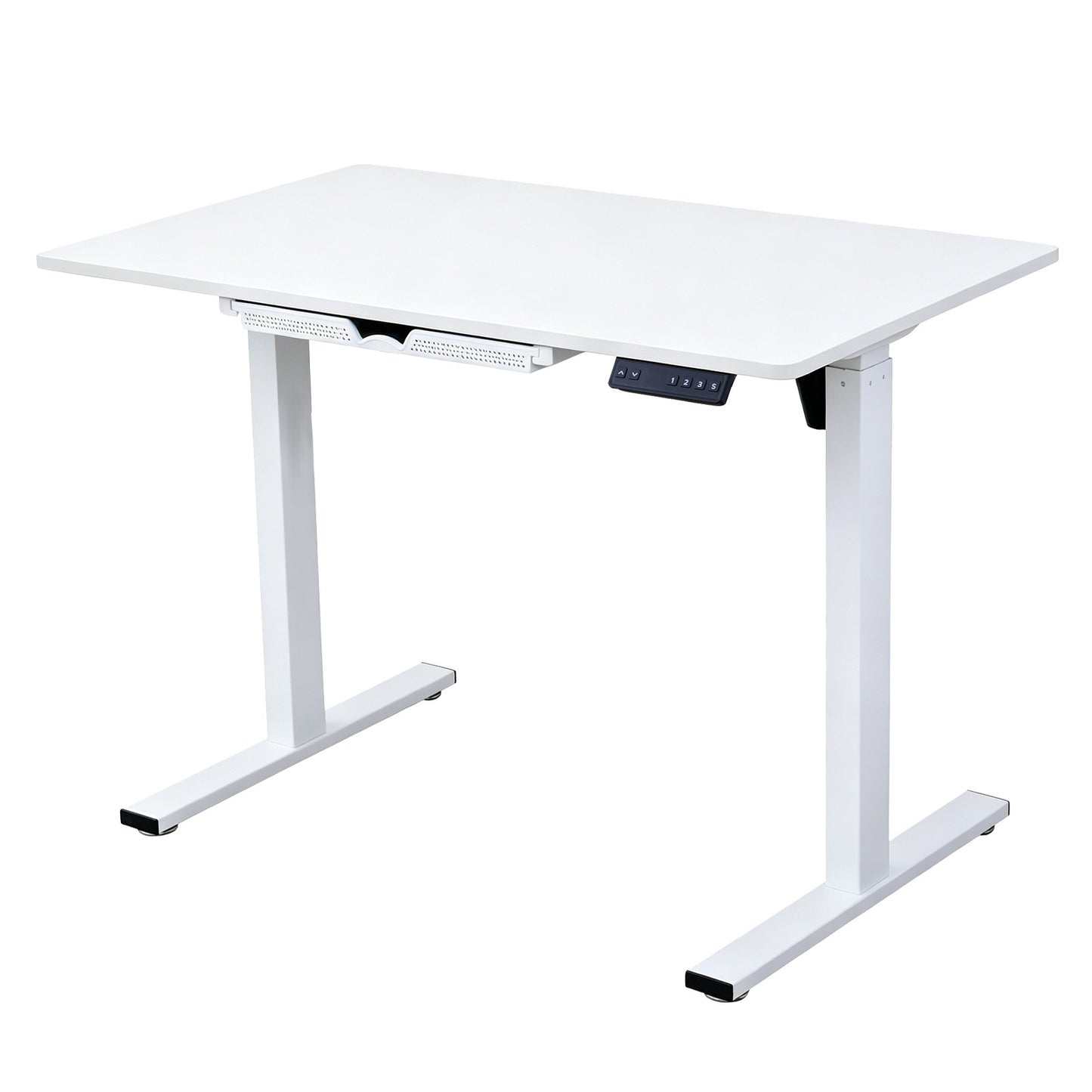 Electric Standing Desk 100x60cm with Drawer, Height Adjustable Sit Stand Desk with Memory Preset, Home Office Computer Desk, White