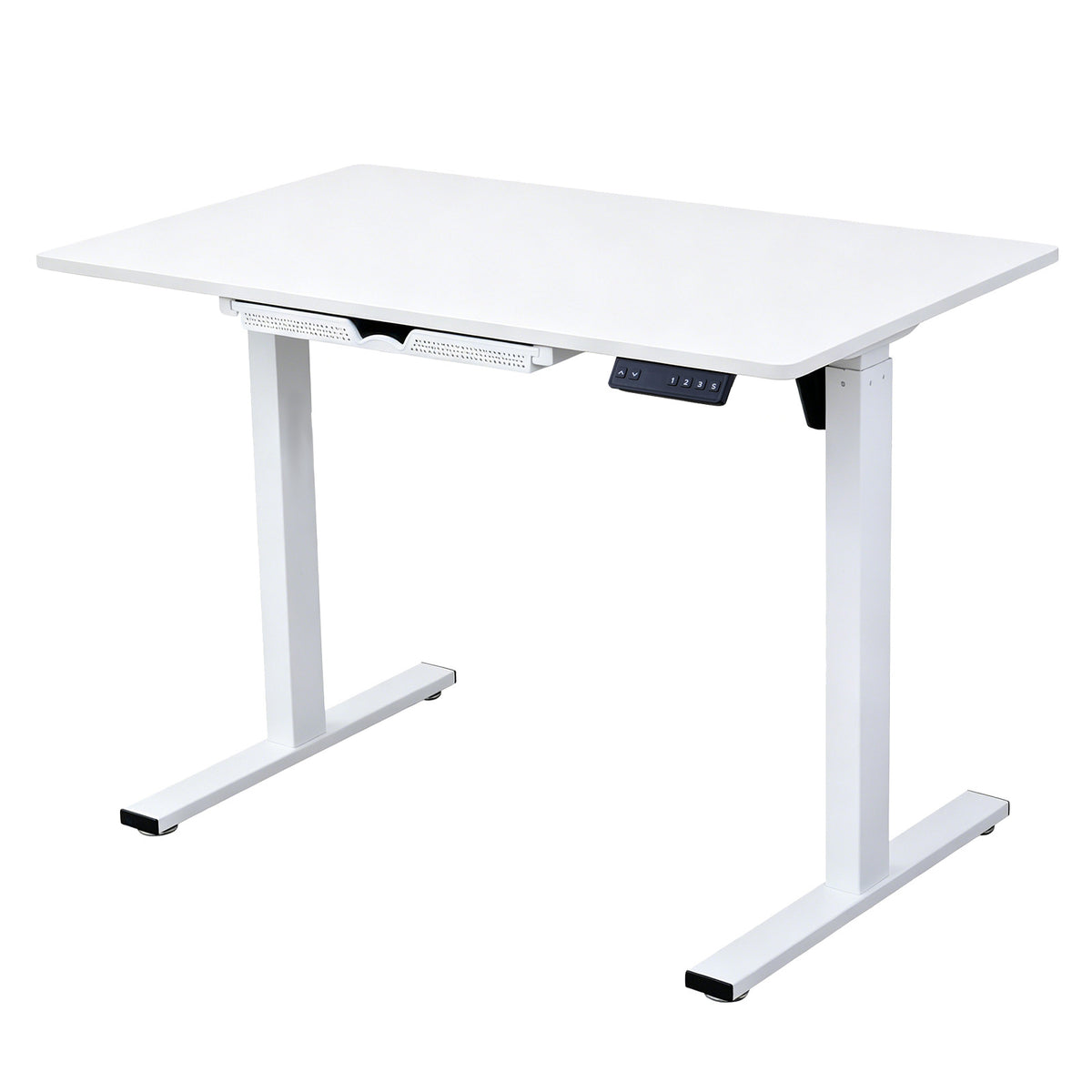 Electric Standing Desk 100x60cm with Drawer, Height Adjustable Sit Stand Desk with Memory Preset, Home Office Computer Desk, White