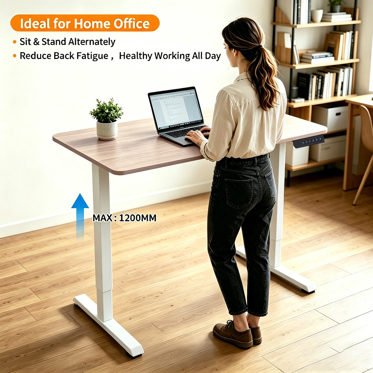 Avoltrix Electric Standing Desk 140x60cm, Height Adjustable Sit Stand Desk with 3 Memory Presets, 70kg Heavy Duty Ergonomic Computer Desk for Home Office (Oak)