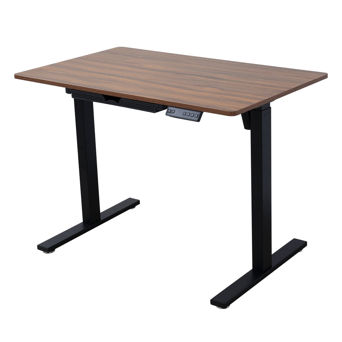 Electric Standing Desk 100x60cm with Drawer, Height Adjustable Sit Stand Desk with Memory Preset, Home Office Computer Desk, Black + Walnut