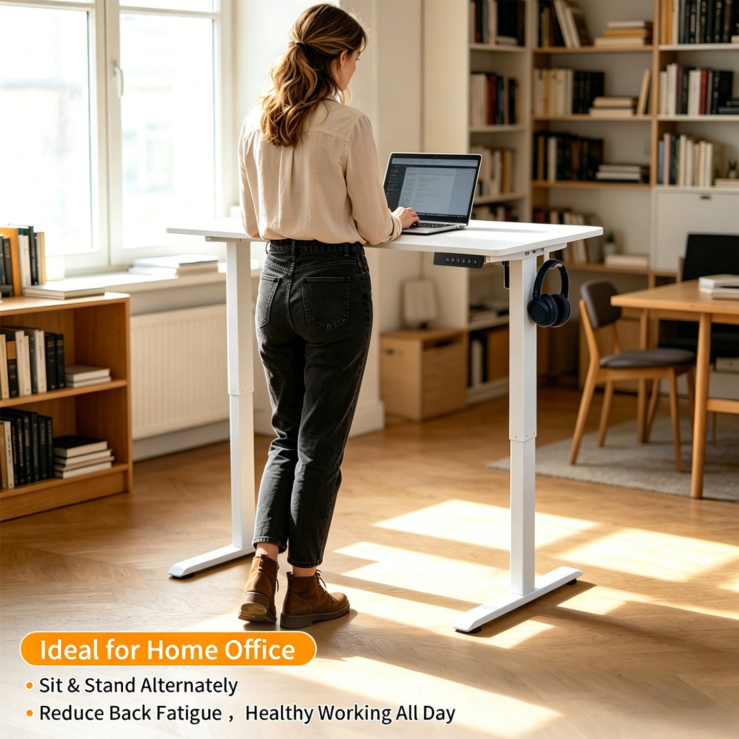 Electric Standing Desk 120x60cm, Height Adjustable Sit Stand Desk with 3 Memory Presets, 70kg Heavy Duty Ergonomic Computer Desk for Home Office,White