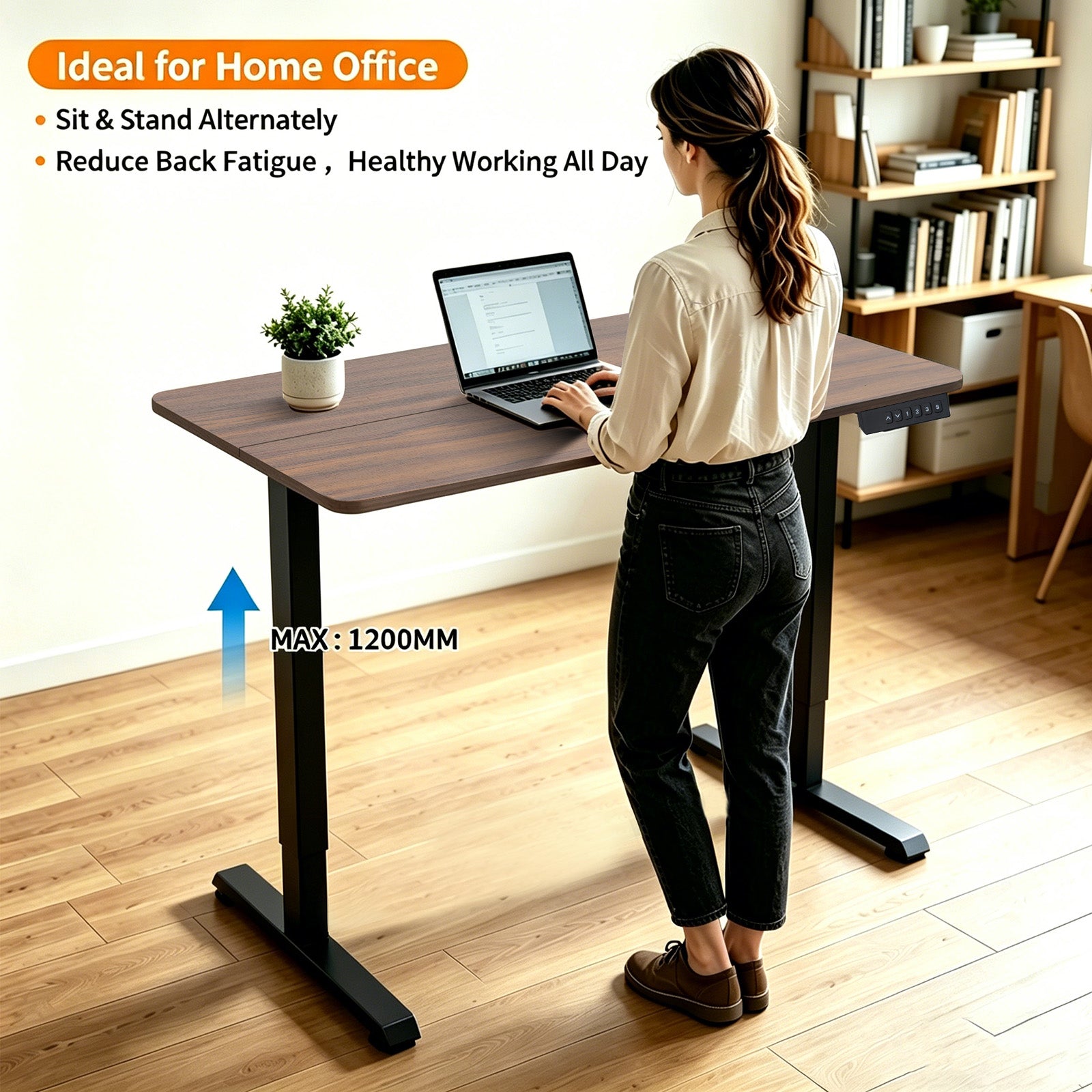 Avoltrix Electric Standing Desk 120 × 60 cm, Height Adjustable Sit-Stand Desk with 3 Memory Presets, 70 kg Heavy-Duty Ergonomic Computer Desk for Home Office