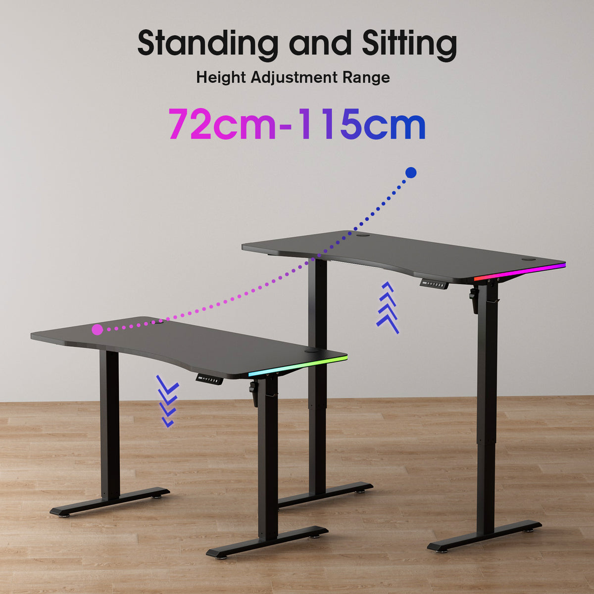 Avoltrix 120CM Electric Standing Desk – Height Adjustable Sit Stand Desk with RGB Lights, Ergonomic Computer Table for Gaming, Home Office or Study, Black