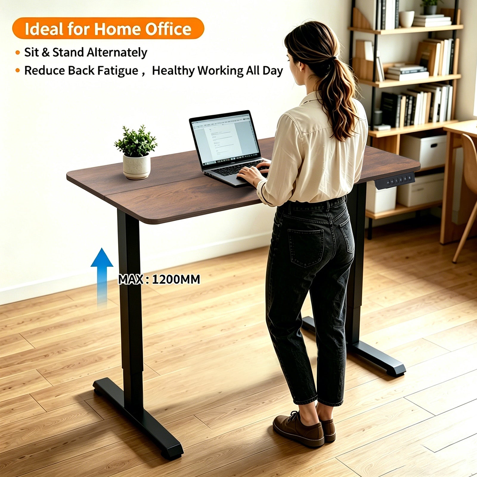 Avoltrix Electric Standing Desk 120 × 60 cm, Height Adjustable Sit-Stand Desk with 3 Memory Presets, 70 kg Heavy-Duty Ergonomic Computer Desk for Home Office