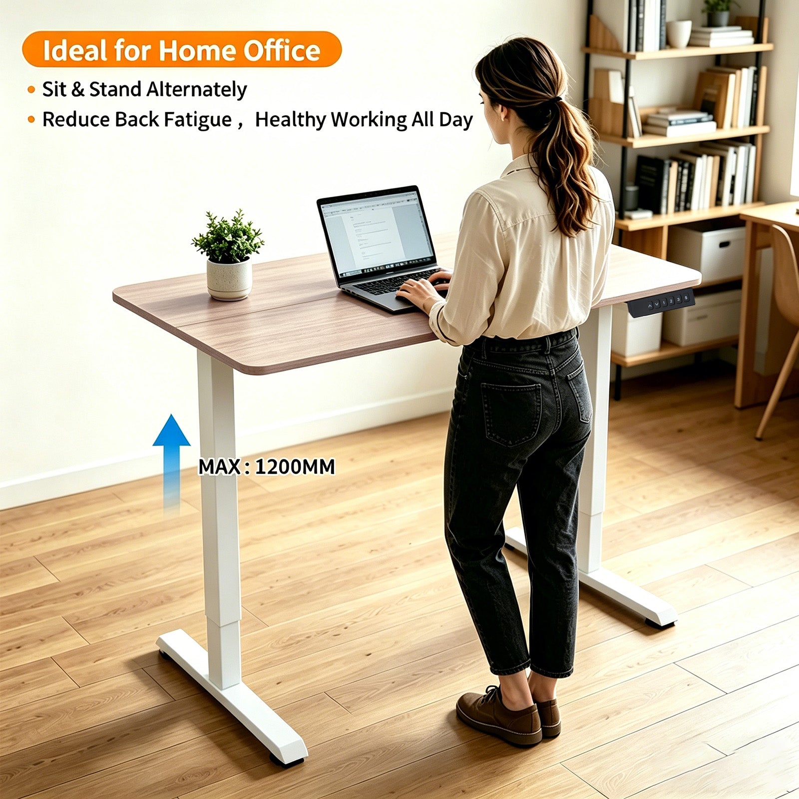 Avoltrix Electric Standing Desk 120 × 60 cm, Height Adjustable Sit-Stand Desk with 3 Memory Presets, 70 kg Heavy-Duty Ergonomic Computer Desk for Home Office