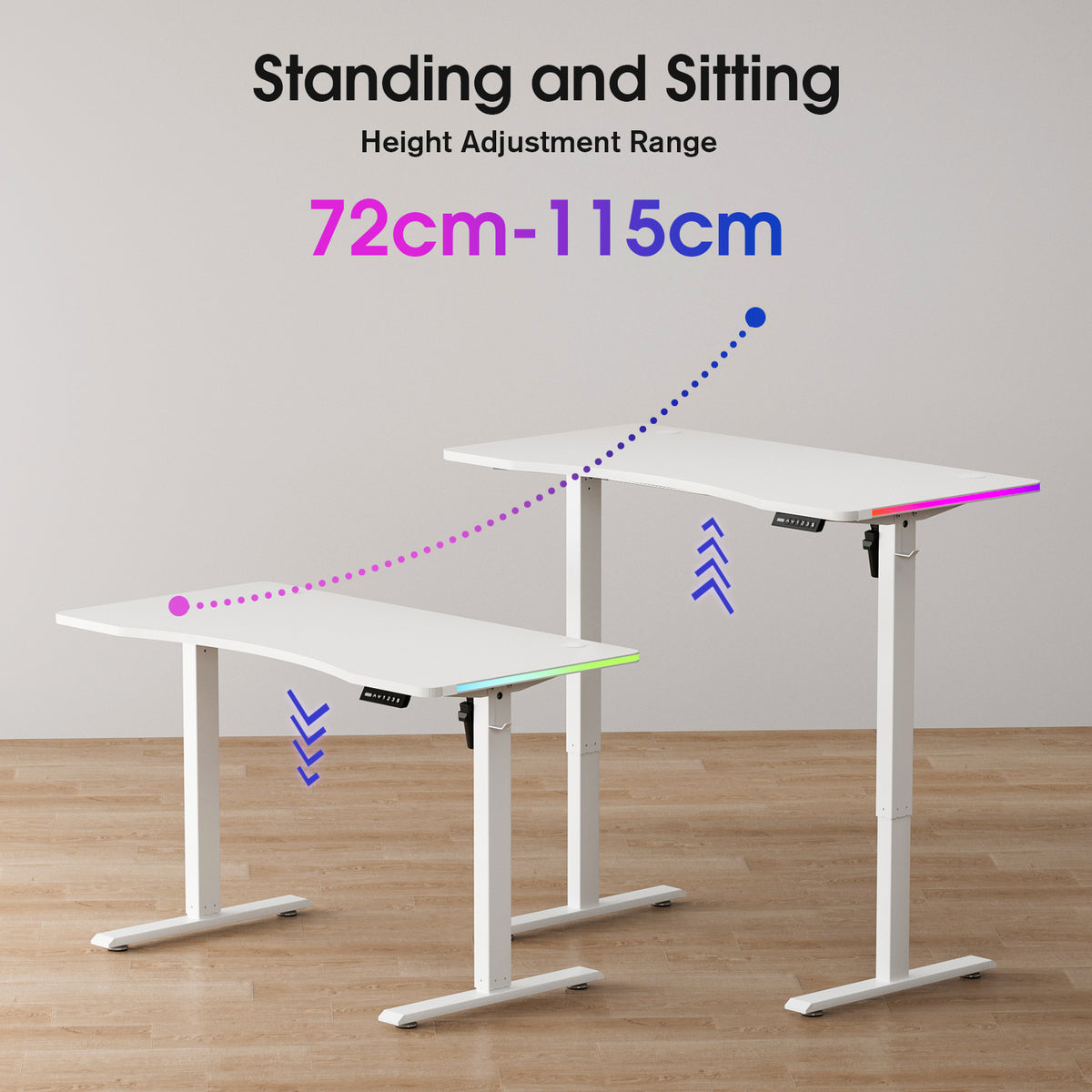 Avoltrix 120CM Electric Standing Desk – Height Adjustable Sit Stand Desk with RGB Lights, Ergonomic Gaming Computer Table for Home Office or Study, White