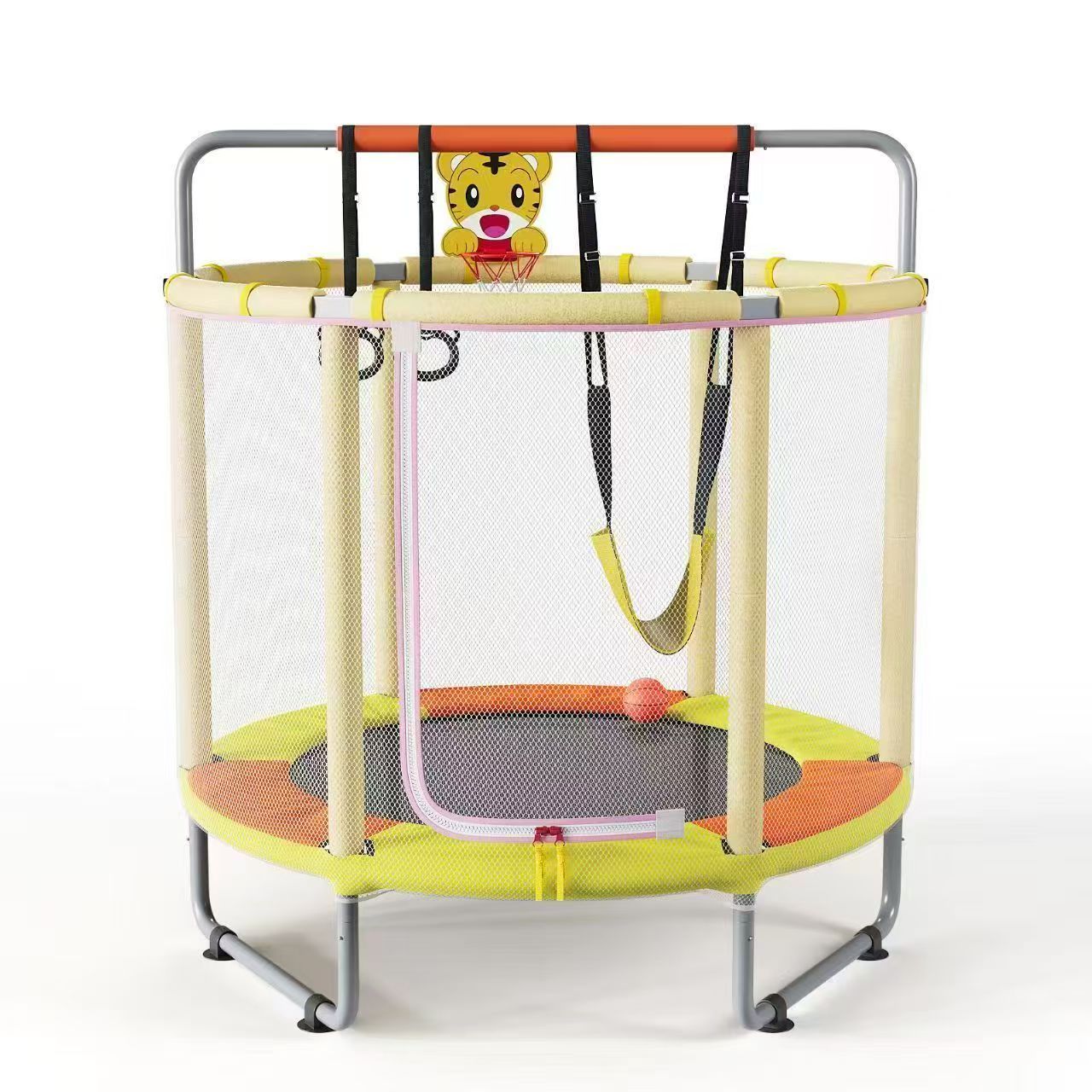 Avoltrix 55 Inch Kids Trampoline with Safety Net, Adjustable Gymnastics Horizontal Bar, 140cm Indoor Outdoor Mini Trampoline for Toddlers & Children, Max Capacity 100kg