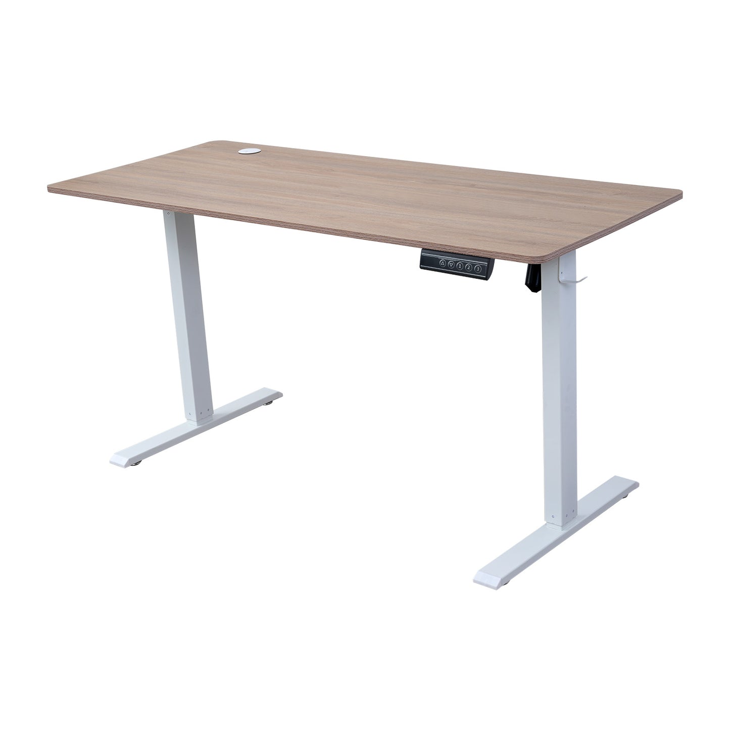 140 × 60 cm Electric Height Adjustable Standing Desk – Sit Stand Computer Table with Digital Control, Hooks & Large Worktop for Home Office, Basswood Oak Grain