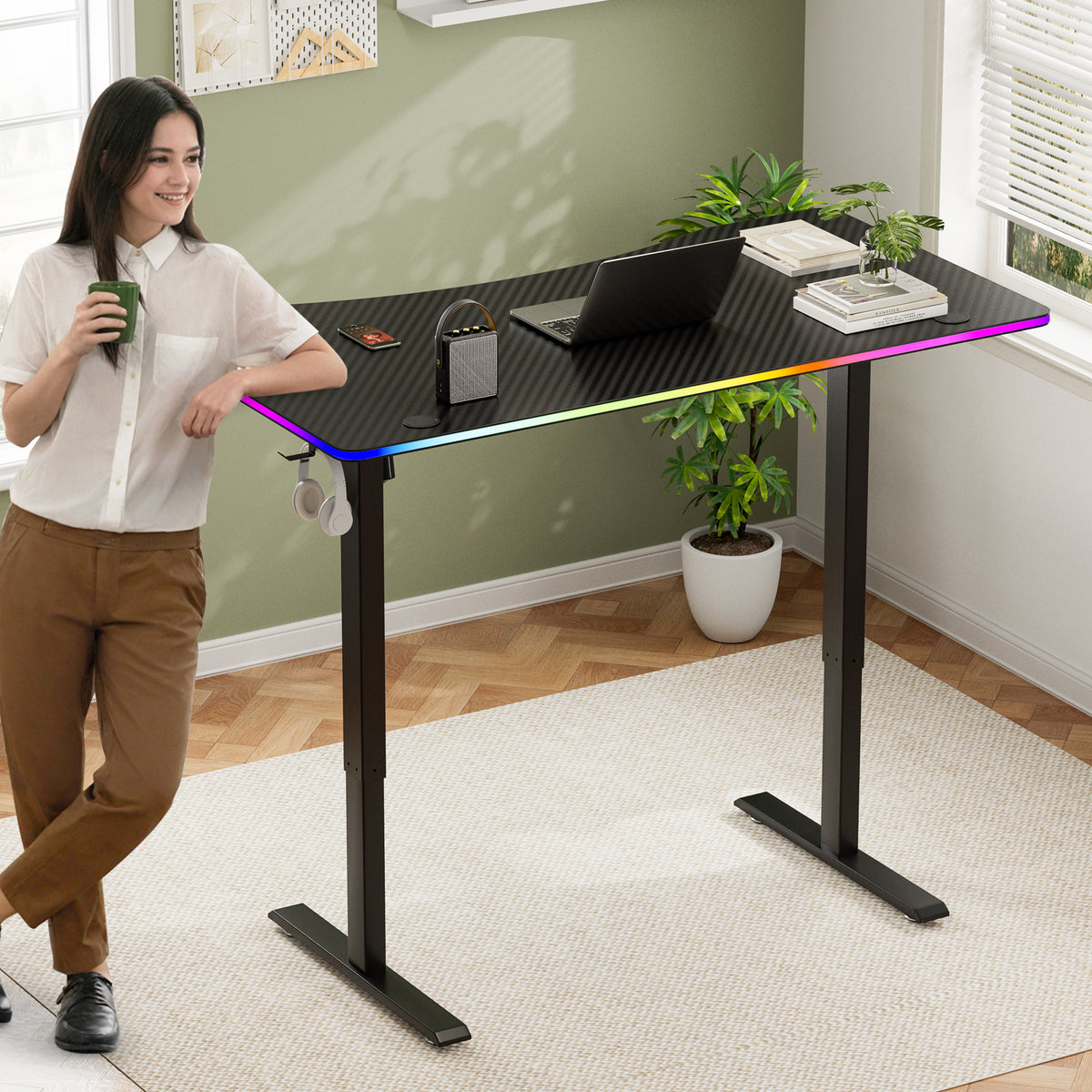 Avoltrix 120CM Electric Standing Desk – Height Adjustable Sit Stand Desk with RGB Lights, Ergonomic Computer Table for Gaming, Home Office or Study, Black