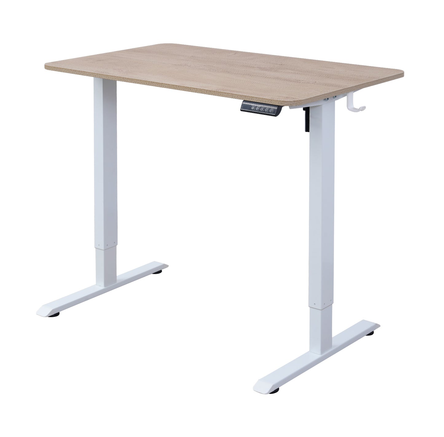 100CM Electric Standing Desk – Basswood Oak Grain Height Adjustable Sit Stand Desk with Hooks, Digital Control Panel & Sturdy Metal Frame for Home Office or Study