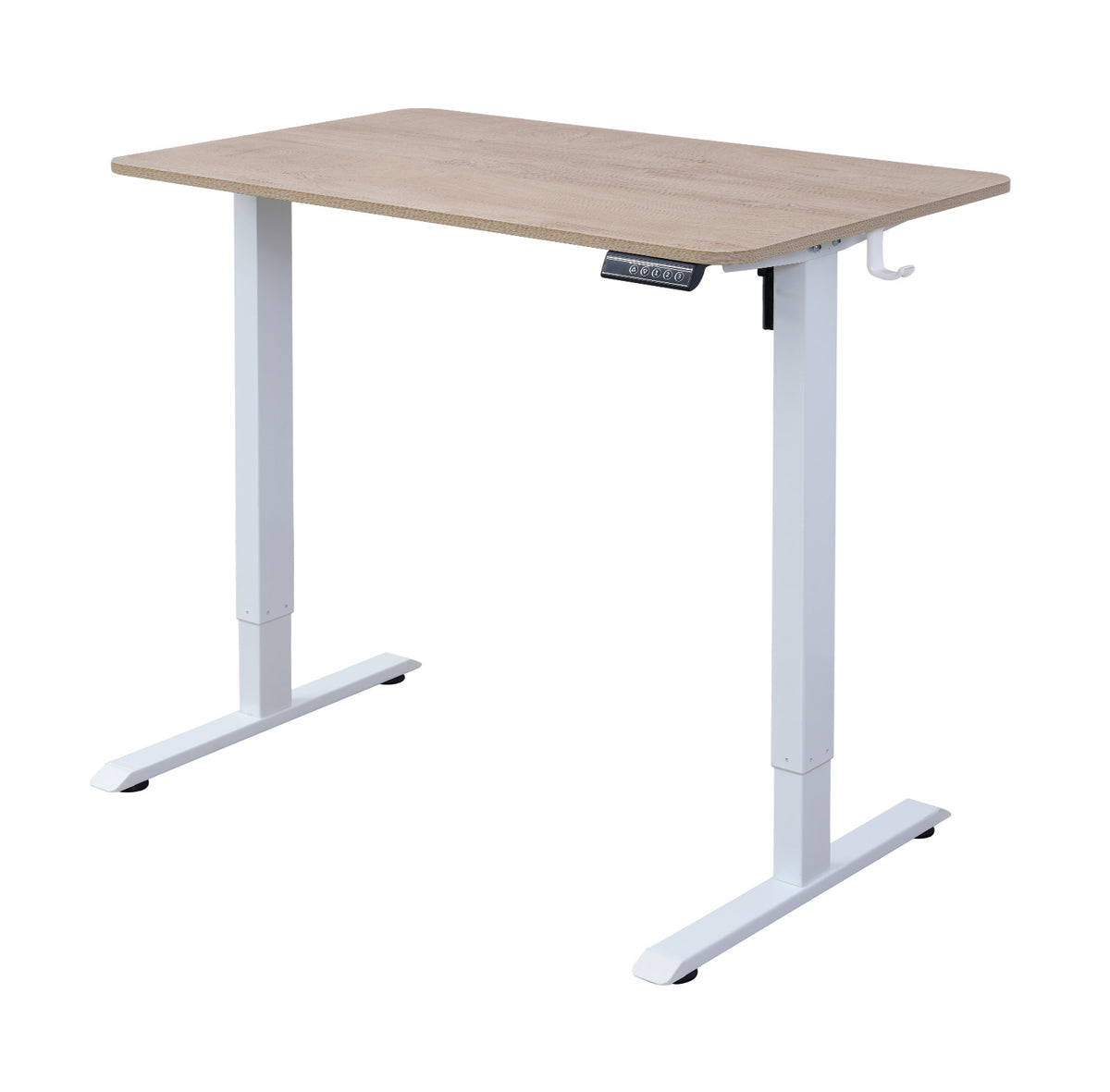 100CM Electric Standing Desk – Basswood Oak Grain Height Adjustable Sit Stand Desk with Hooks, Digital Control Panel & Sturdy Metal Frame for Home Office or Study