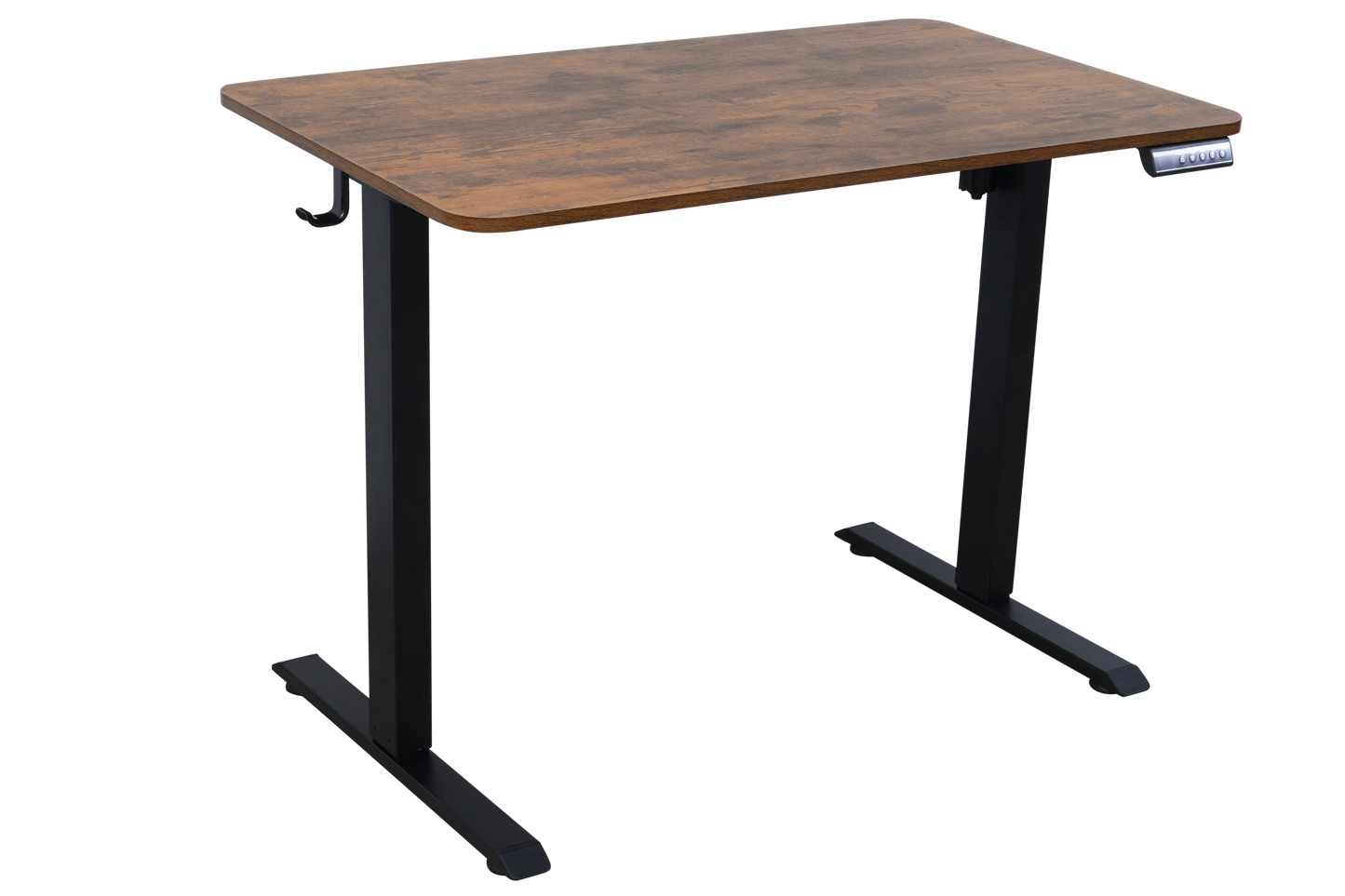 100CM Electric Standing Desk – Rustic Brown Height Adjustable Sit Stand Desk with Hooks, Digital Control Panel & Sturdy Metal Frame for Home Office or Study