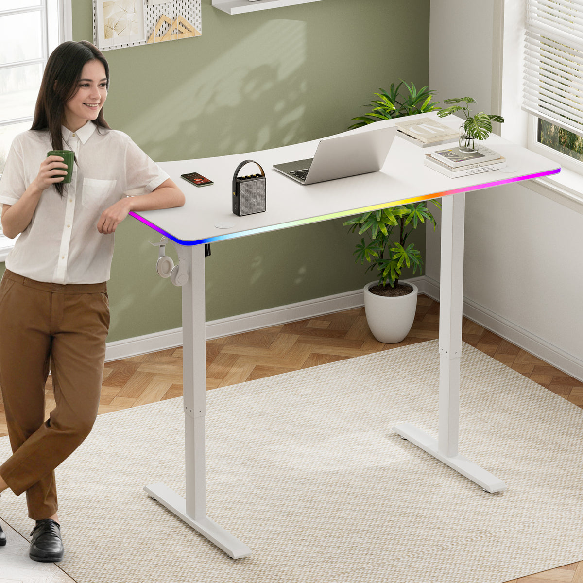 Avoltrix 120CM Electric Standing Desk – Height Adjustable Sit Stand Desk with RGB Lights, Ergonomic Gaming Computer Table for Home Office or Study, White