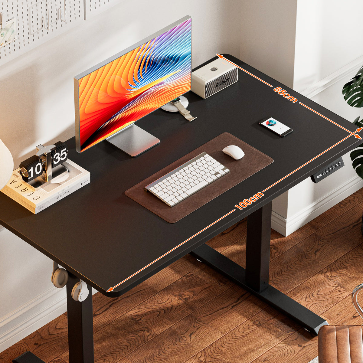 Avoltrix 100x55CM Electric Standing Desk, Height Adjustable Sit Stand Computer Desk with Hooks for Home Office or Study, Black