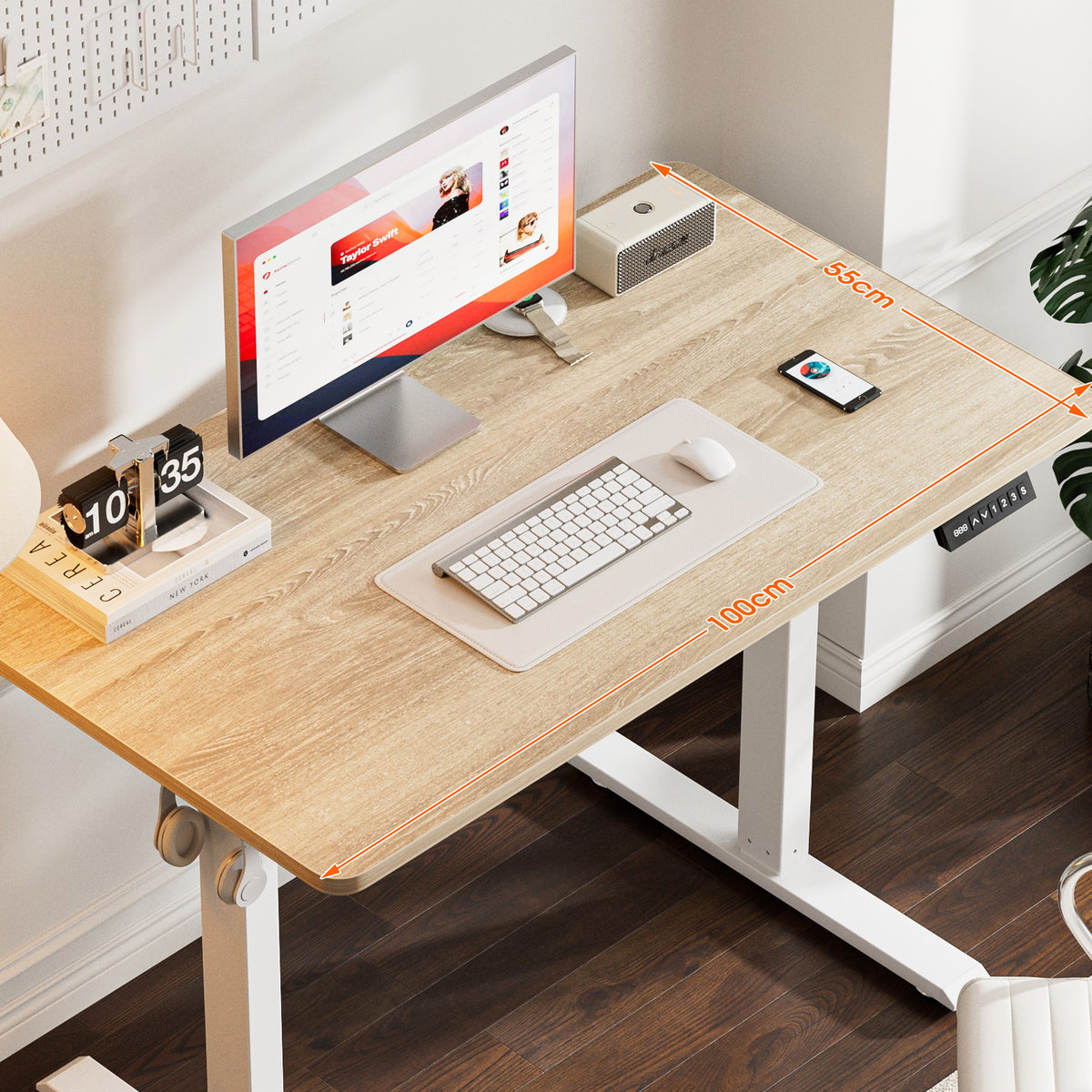 Avoltrix 100x55CM Electric Standing Desk, Height Adjustable Ergonomic Computer Desk with Hooks for Home Office or Study, Oak Colour