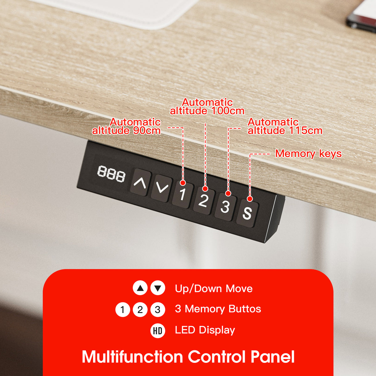 Avoltrix 100x55CM Electric Standing Desk, Height Adjustable Ergonomic Computer Desk with Hooks for Home Office or Study, Oak Colour