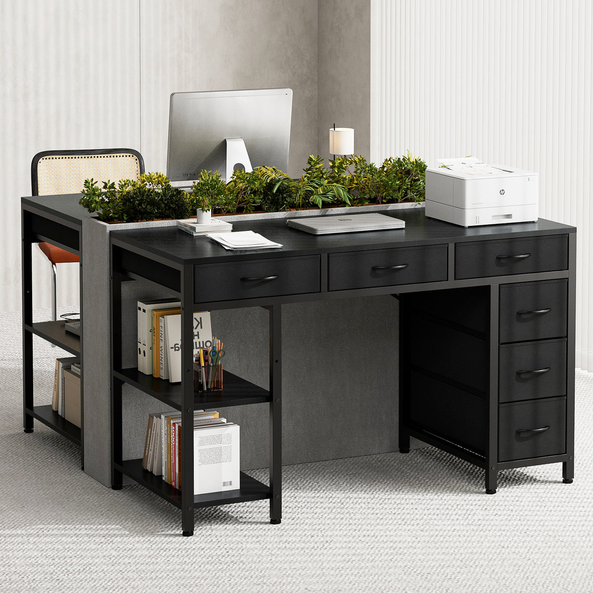 Avoltrix Computer Desk with 6 Drawers Reversible Storage 2-Tier Shelves Home Office Table Study Gaming Work 120CM Black